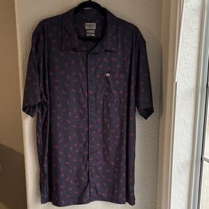 Quiksilver Mens XL Navy and Red Paisley‎ Button Down Casual Short Sleeve Shirt